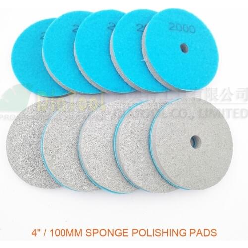 DIATOOL 10pk 4inch Diamond Sponge Polishing Pads For Soft Stone Marble Artificial Stone Terrazzo Floor Grit #2000 Diameter 100MM