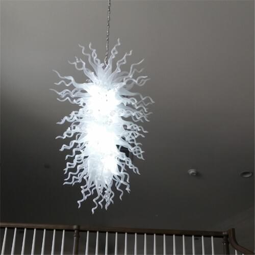 White Elegant Long Murano Glass Chandelier Light Foyer Hanging Light LED Chandeliers