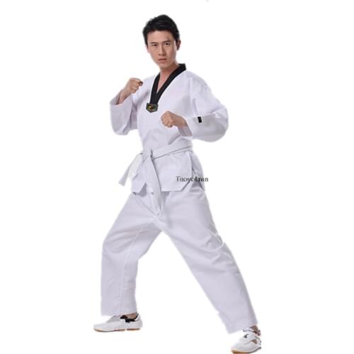 White Taekwondo Uniform Children Adult Taekwondo Suit Dobok WTF Karate Uniform Clothes Long Sleeve Fitness Training T22