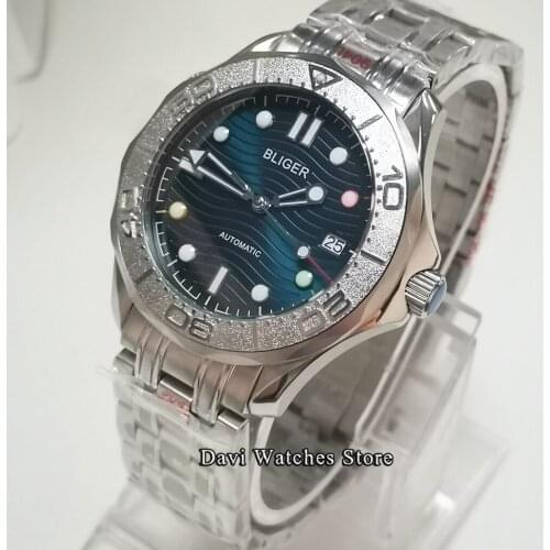 New 41mm Bliger Sterile Top Mens Watches Blue Dial Sapphire Glass Ceramic Bezel NH35 Automatic Movement Male Wristwatch
