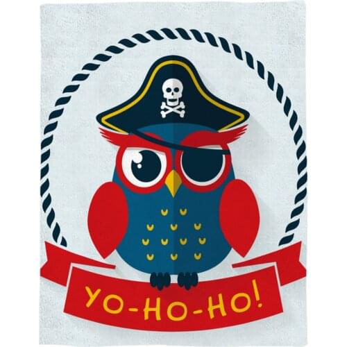 Pirate Owl Cartoon Printed Flannel Blanket Soft Throw Blanket Machine Washable Blankets for Beds Customizable