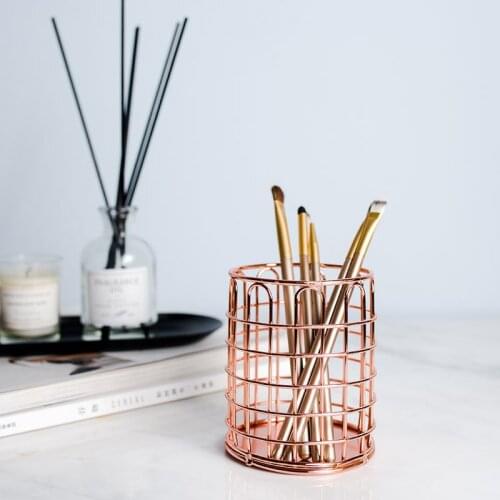 Nordic Electroplating Makeup Brush Storage Box Cosmetic Organizer Mascara Makeup Brush Storage For Dresser And Desk Pen Holder