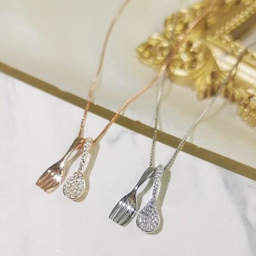 GorGor Necklace Women 925 Sterling Pattern Spoon Fork Minimalist Pendant Individuality Temperament Wedding Jewelry XL380