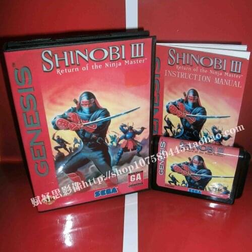 Sega MD game - Shinobi 3 with Box and Manual for 16 bit Sega MD game Cartridge Megadrive Genesis system