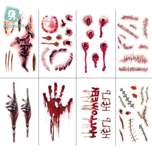 10 Wholesale Small Size Halloween Scar Tattoos Fake Blood Makeup Halloween Decoration Party Horror Wound Fake injury Sticker