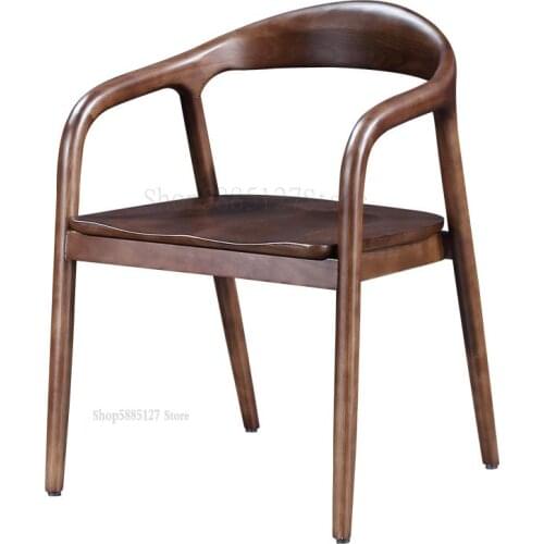 Chinese Chair Creative Nordic Solid Wood Leather Backrest Simple Dining Chair Home Study Circle Chair Kennedy President Chair