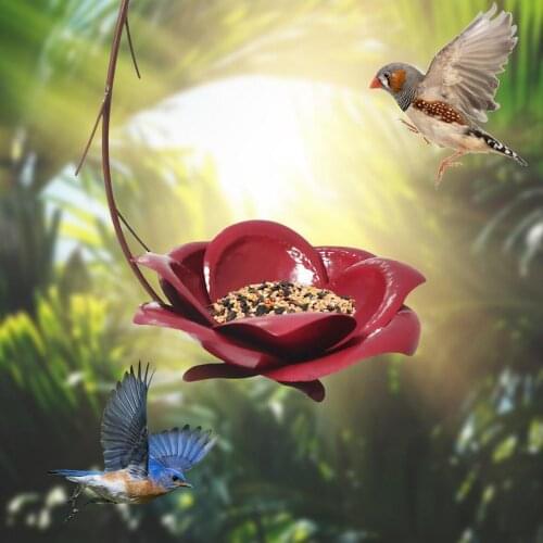 Bird Feeder Lotus Shaped Feeding Apparatus Decorative Pendants Metal Artware for Garden Courtyard