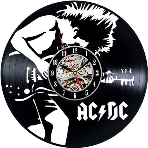 Creative Wall Clock Modern Design Rock Band Vinyl CD Record Clocks Mute Classic AC DC Black Hollow Wall Watch Home Decor 12 inch