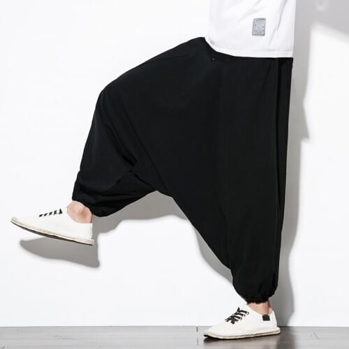 Baggy Harem Pants mens Causal Joggers Cross-Pants Loose Trousers Aladdin Lantern Wide Leg Cotton Linen Pants plus size M-5XL