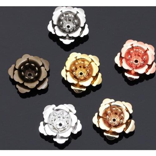 Mibrow 10pcs 6 Colors 15*7mm 3 Layers Copper Flower Bead Caps Flower Filigree Spacer Bead Caps For DIY Jewelry Making Supplies