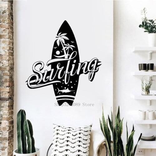Surfing Wall Decal Surf Club Surfboard Signboard Vinyl Sticker Funny Art Interior Decor Extreme Sport Wallpaper CN036