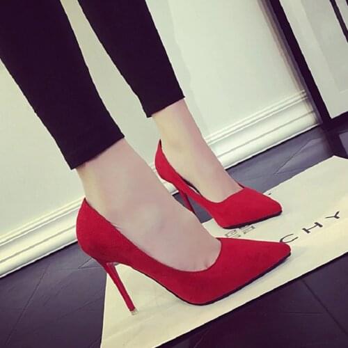 2019 new hot Korean fashion pointed suede 10cm high heels wild shallow mouth comfortable high heels special offer