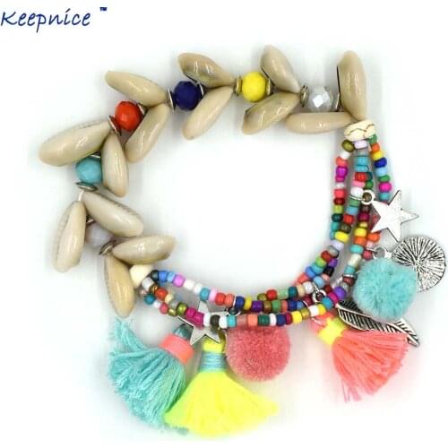 New Handcraft friendship bracelets tassel charm bracelets bangle sea bach shell stone Beaded Bohemia Bracelets for women
