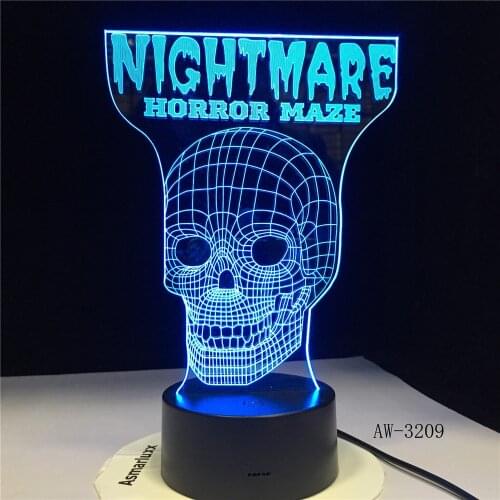 Religious Nightmare Skeleton Skull 3D Hologram Cross Illusion Vision Table Lamp 7 Color Touch Remote Nightlight Gifts AW-3209