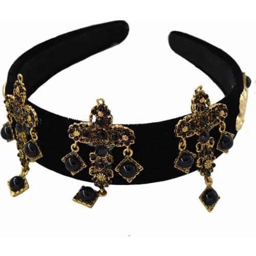 Baroque luxury exaggerated retro wide headbands crystal big cross hairbands rhinestone hair bands women