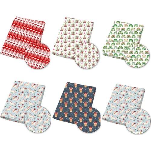 Christmas Polyester Cotton Fabric Sheet Elk Cartoon Printed Cloth Fabrics By The Yard For DIY Bag Needlework Sewing Supplies
