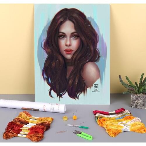 Cartoon Girl Woman Pre-Printed 11CT Cross Stitch Kit DIY Embroidery DMC Threads Handmade Craft Knitting Hobby Counted