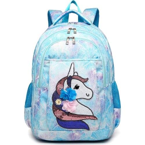 Unicorn Schoolbags for Girls Boys Waterproof Light Double Shoulders Bags Children Printed Sequins 3D Unicorn Flower Back Pack