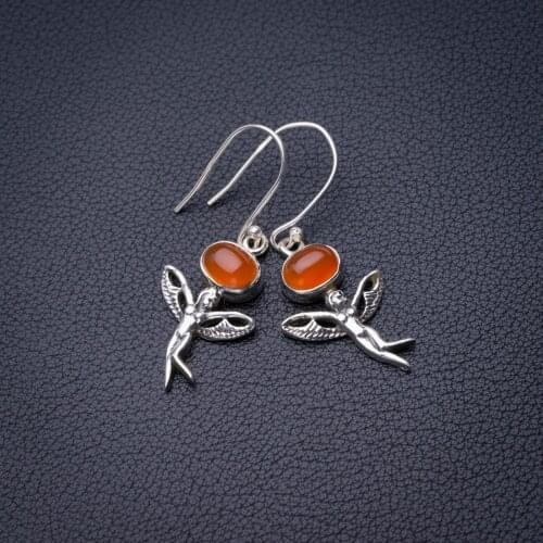 StarGems Natural Carnelian Fariy Handmade 925 Sterling Silver Earrings 1.75" D6850