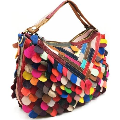 2021 Retro National Vintage Shoulder Bag Genuine Leather Crossbody Messenger Bag Rainbow Colorful HandBags Lady Bag Female Bag