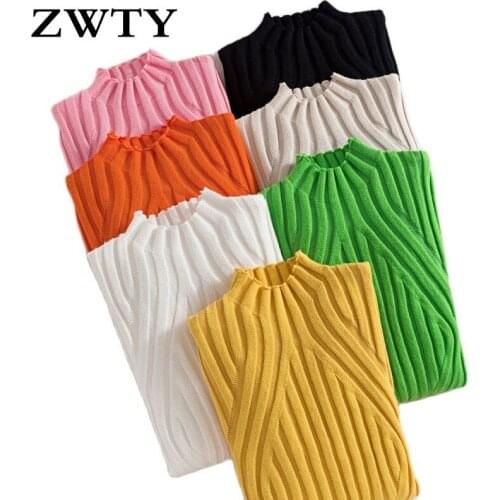 ZWTY Autumn Winter Women Pullovers Sweater Knitted Elasticity Casual Jumper 2021 Fashion Turtleneck Warm Female Sweaters