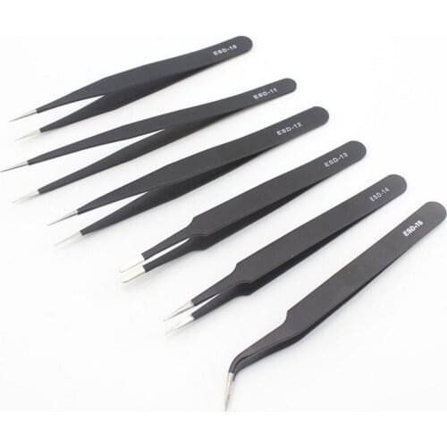 Urijk 6pcs ESD Anti-Static Stainless Steel Tweezers Set Maintenance Repair Tool Kit Anti Static Model Making Tool Hand Tool Set