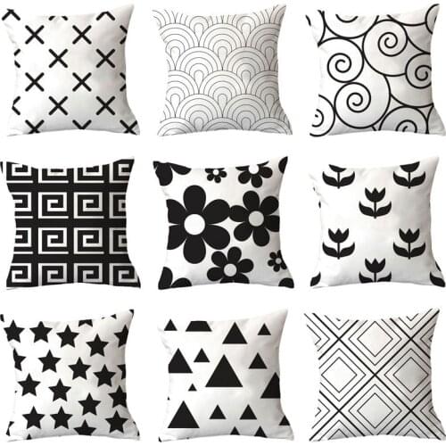 Scandinavian style, geometric pattern stripe design, black and white pattern, pillowcase, cushion cover, sofa, home decoration