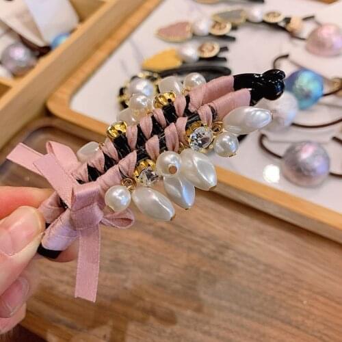 Korea Simple Sweet Handmade Cloth Hairpin Crystal Imitation Pearl Banana Clip Hair Clip for Women Girl Fashion Hair Accessories