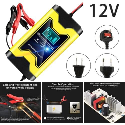 Car Battery Charger 12V 6A Full Automatic Pulse Repair Chargers Intelligent Fast Power Lead Acid UK Plug LCD Display