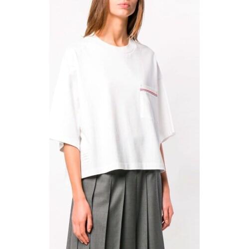 2021 Fashion TB THOM Brand Short T-Shirt Women Loose Sport Clothing Hip Hop Half Sleeve Summer O-neck OS Style Cotton Shirts