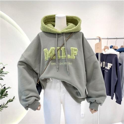 New Fashion Patchwork Oversize Sweatshirt Women Winter Casual Loose Cotton Thick Letter Long Sleeve Hoodies Female Streetwear