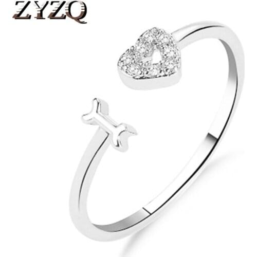 ZYZQ Love Heart Shaped Open Rings With Cute Bone Shaped Design Simple Eternity Propose Engagement Finger Rings For Women 2019