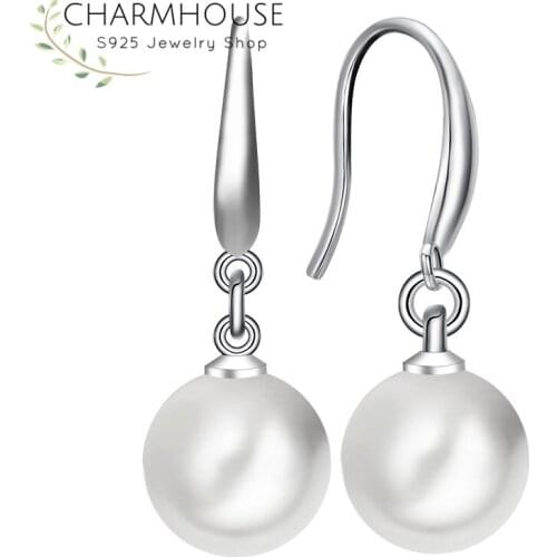 Charmhouse 925 Sterling Silver Earrings For Women 8mm Pearl Stud Earing Brincos Pendientes Wedding Bridal Jewelry Wholesale