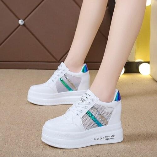 2021 High Top Casual Shoes Women Summer Flat Bottom Leather All-match Womens White Shoes Womens Shoes Leather Sneakers 10cm