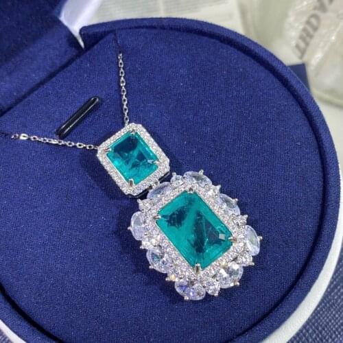 Classic 100% 925 Sterling Silver Paraiba Tourmaline Moissanite Anniversary Party Women Pendant Necklace Fine Jewelry Gift