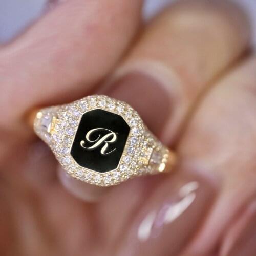 18K Yellow Gold Solid Jewelry(AU750)Women Letter Diamond Sapphire Ring Real Natural Diamond Wedding Rings Fine Jewelry Customize