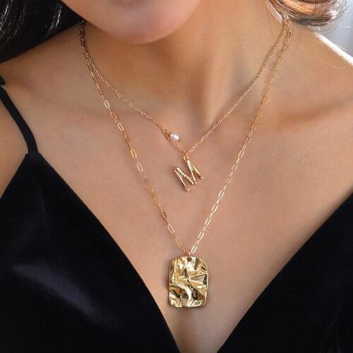 AliExpress Popular Multistory Necklace Natural Freshwater Pearl Small Letter Pendant Factory Spot Direct Sales