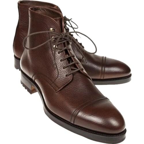 Lace Up Winter Mens Boots Shoes Add Velvet Work Boots Fashion Designer Shoes Men Non-Slip Genuine Leather