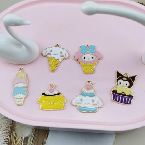 10pcs/pack Cartoon Bunny Dog Ice-cream Metal Enamel Charms Pudding Popsicle Earring Pendants Fit DIY Jewelry Making In Pair
