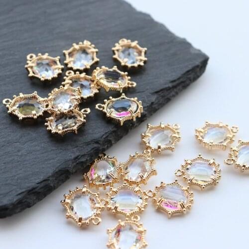 2021 New True Gold Plated 12x14MM AB Crystal Earring Pendant Necklace Charms DIY Earrings Jewelry Making Accessory