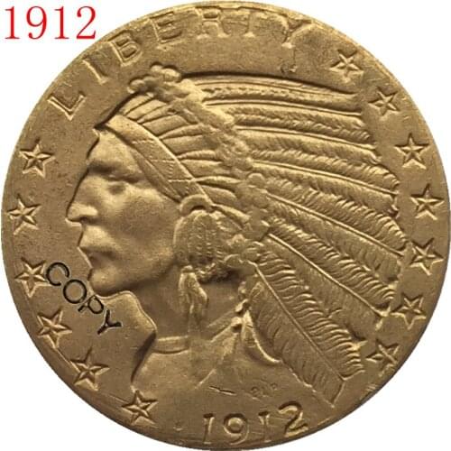 24-K gold plated 1912 $5 GOLD Indian Half Eagle Coin Copy