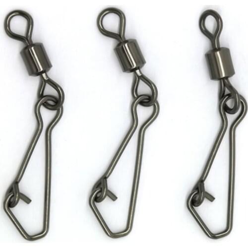 50PCS Stainless Steel Swivels Fishing MS+QL Interlock Rolling Swivel With Hooked Snap Fish Hook Connector