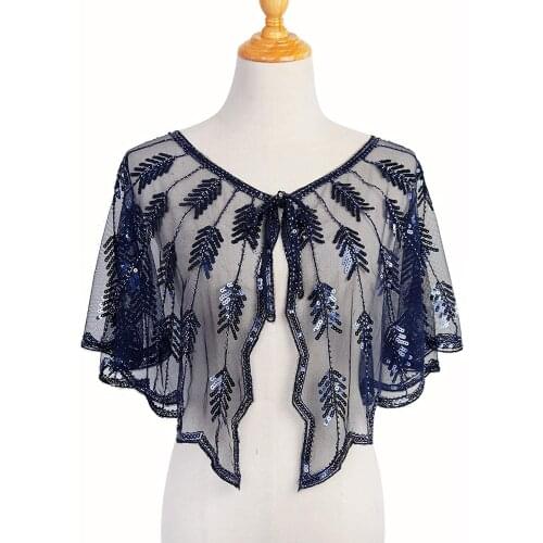 Apricot 1920s Shawl Sequin Beaded Cape Wrap Art Deco Sequin Beaded Evening Cape Bolero Flapper Cover Up