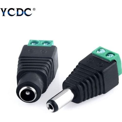 1pc Female+1pc Male DC Power Plug 5.5mm x 2.1mm Adapter for 5050 3528 5060 Single Color LED Strip and CCTV Cameras DC Connector