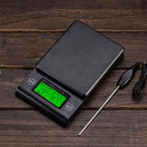 AJY 2KG/0.1g LCD Display Mini Digital Kitchen Timer Coffee Scale with Temperature Probe