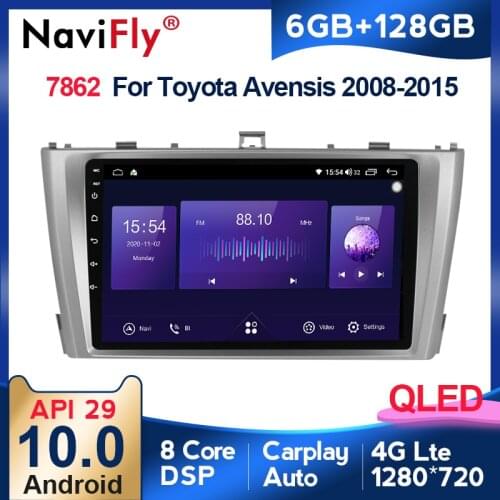 NaviFly Voice Control 6GB+128GB QLED Screen 1280*720 Car Multimedia GPS Navigation Radio Player For Toyota Avensis 3 2008 - 2015