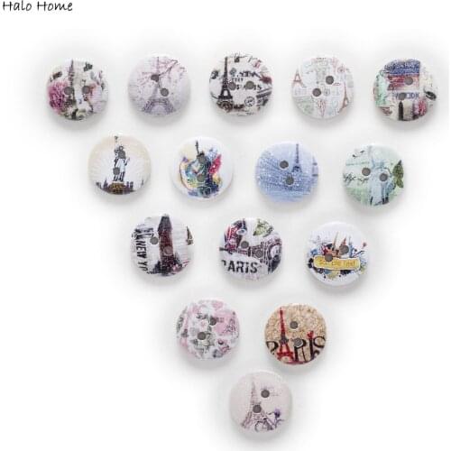 White/natural 50pcs mixed 2 Hole Building Round Wood Buttons Home Decor Sewing Scrapbooking Clothing 15mm