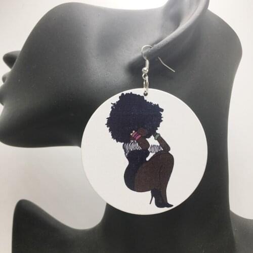 Free Shipping! Printing Afrocentric African Woman Wooden Earrings