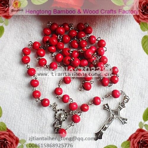 Free shipping pink rosary necklace/ shinny bead rosary wooden bead rosary necklace special offer 10pieces/lot