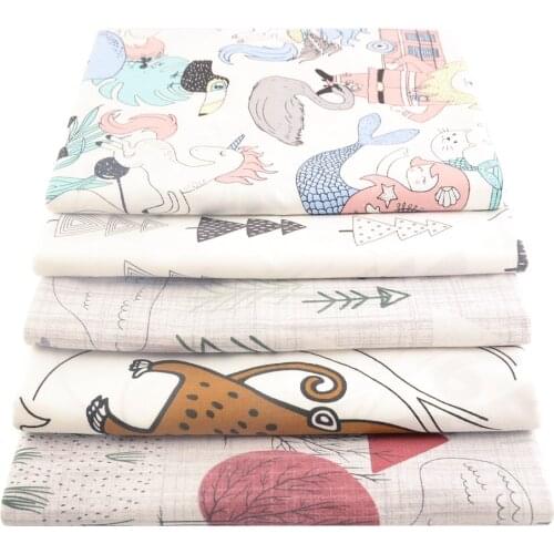 Booksew 2pcs/Lot Elephant Fir Cartoon Printed Twill Cotton Fabric For Sewing Kids Clothes Handmade DIY Doll Needlework Patchwork